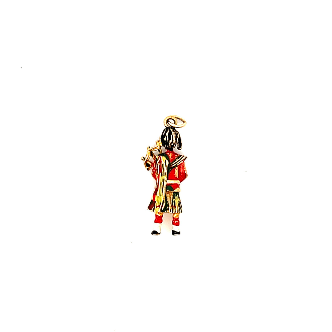 Estate Vintage 14K Yellow Gold Three-Dimensional Enamel Bagpiper Charm - AS IS