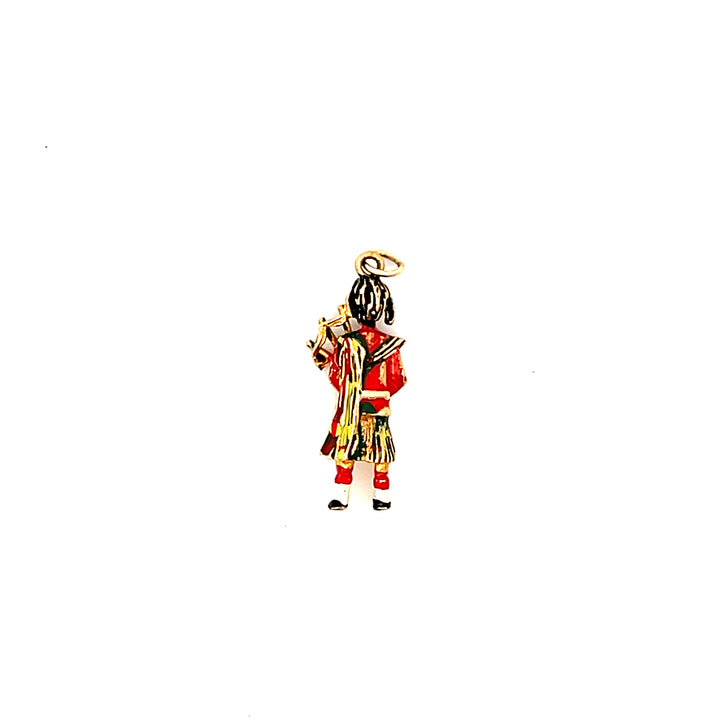 Estate Vintage 14K Yellow Gold Three-Dimensional Enamel Bagpiper Charm - AS IS