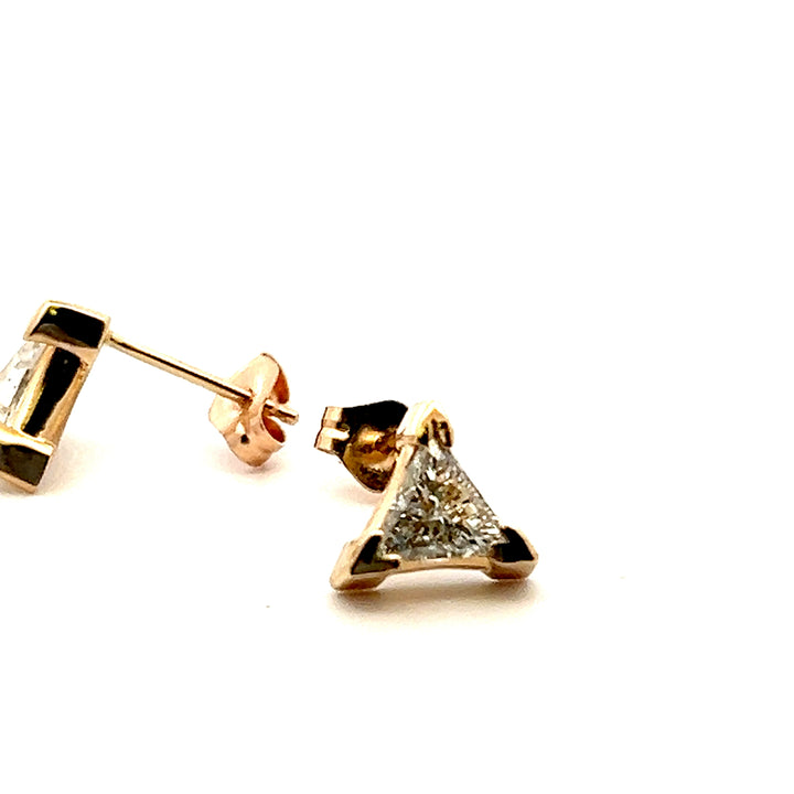14K Yellow Gold Triangle Cut Diamond Stud Earrings