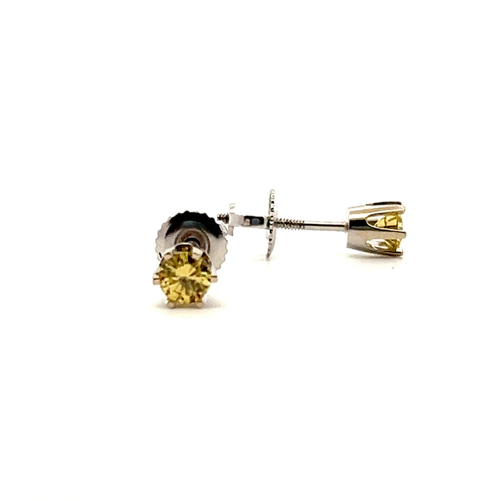 Estate 14K White Gold Fancy Light Yellow Round Brilliant Diamond Stud Earrings