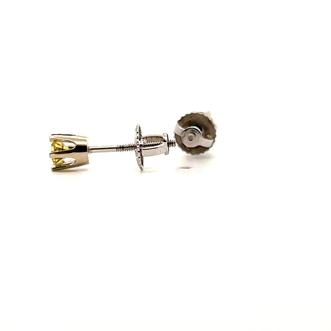 Estate 14K White Gold Fancy Light Yellow Round Brilliant Diamond Stud Earrings