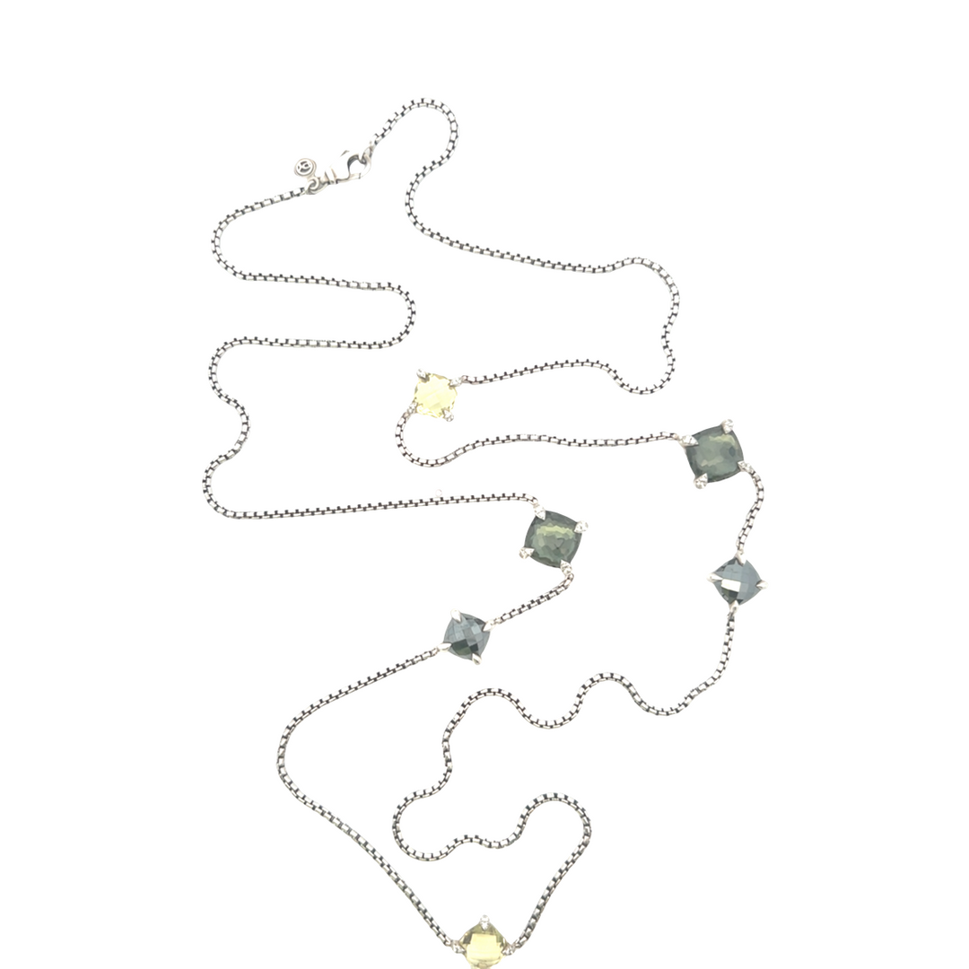 Estate David Yurman Sterling Silver Citrine, Hematite & Diamond Chatelaine Station Necklace