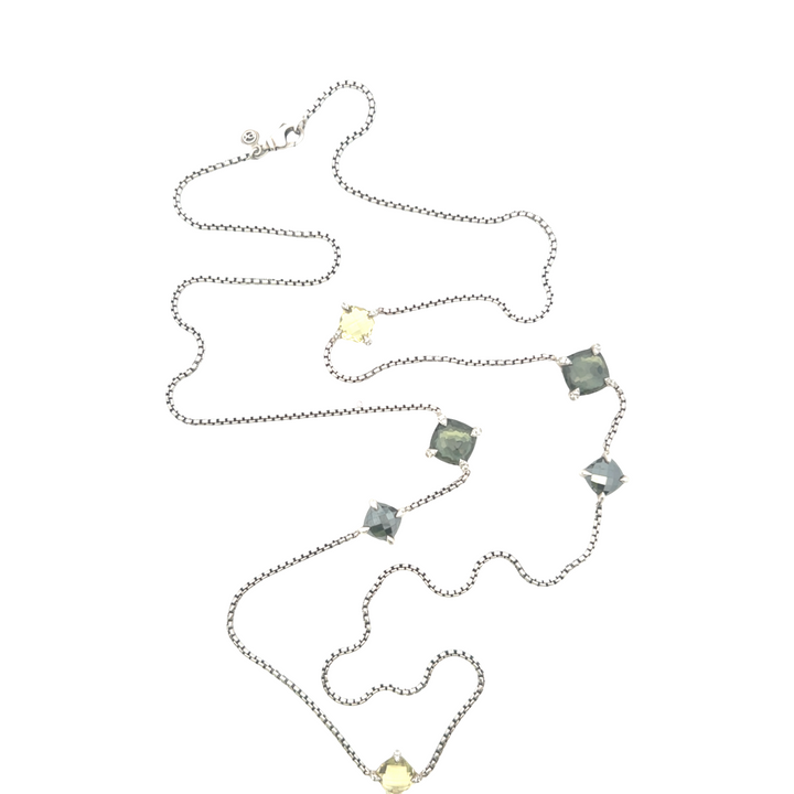 Estate David Yurman Sterling Silver Citrine, Hematite & Diamond Chatelaine Station Necklace
