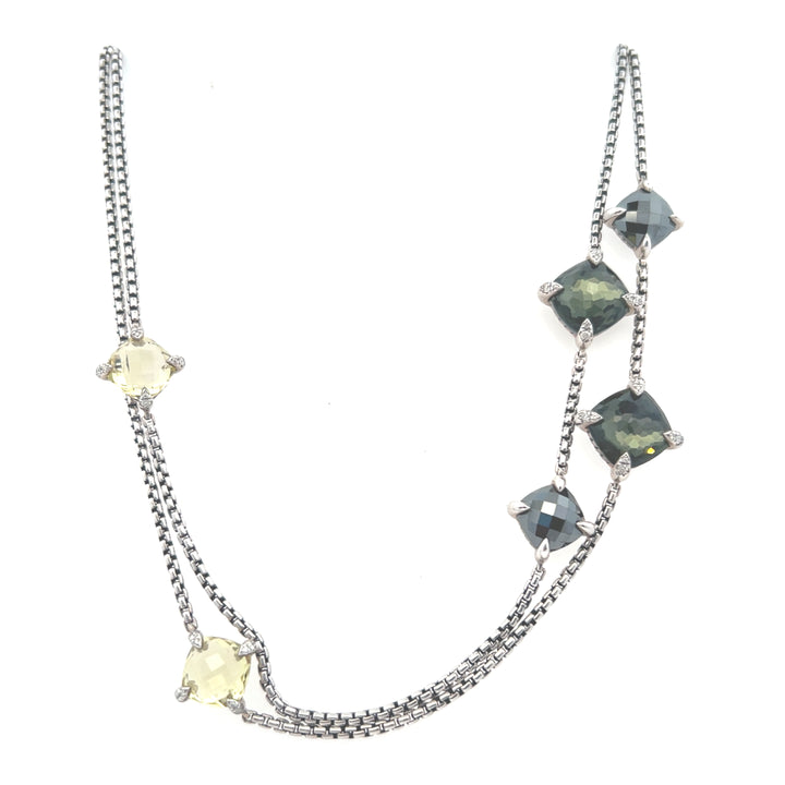 Estate David Yurman Sterling Silver Citrine, Hematite & Diamond Chatelaine Station Necklace
