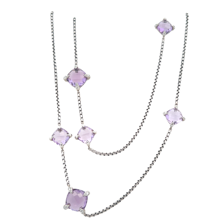 Estate Sterling Silver Amethyst & Diamond Chatelaine Station Necklace by David Yurman