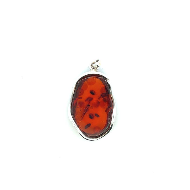 Estate Sterling Silver Freeform Oval Cabochon Amber Pendant