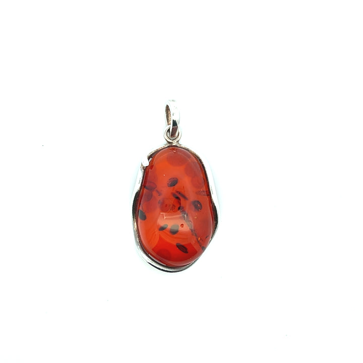 Estate Sterling Silver Freeform Oval Cabochon Amber Pendant