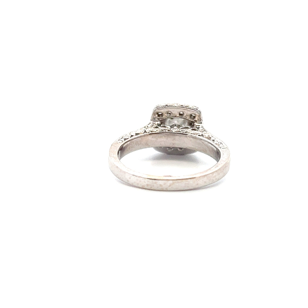 Estate 14K White Gold Princess Cut Diamond Halo Filigree Cathedral Engagement Ring