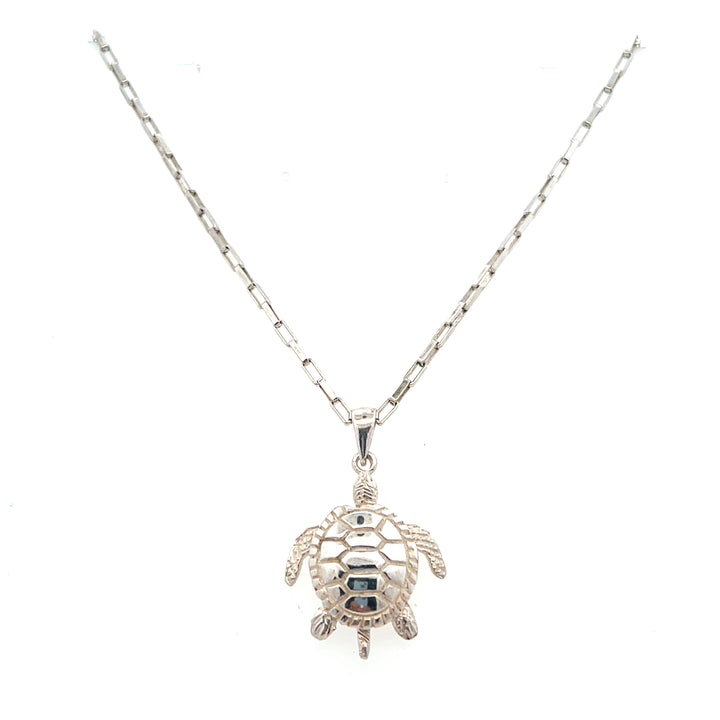 Estate Sterling Silver 3D Turtle Charm Pendant Necklace