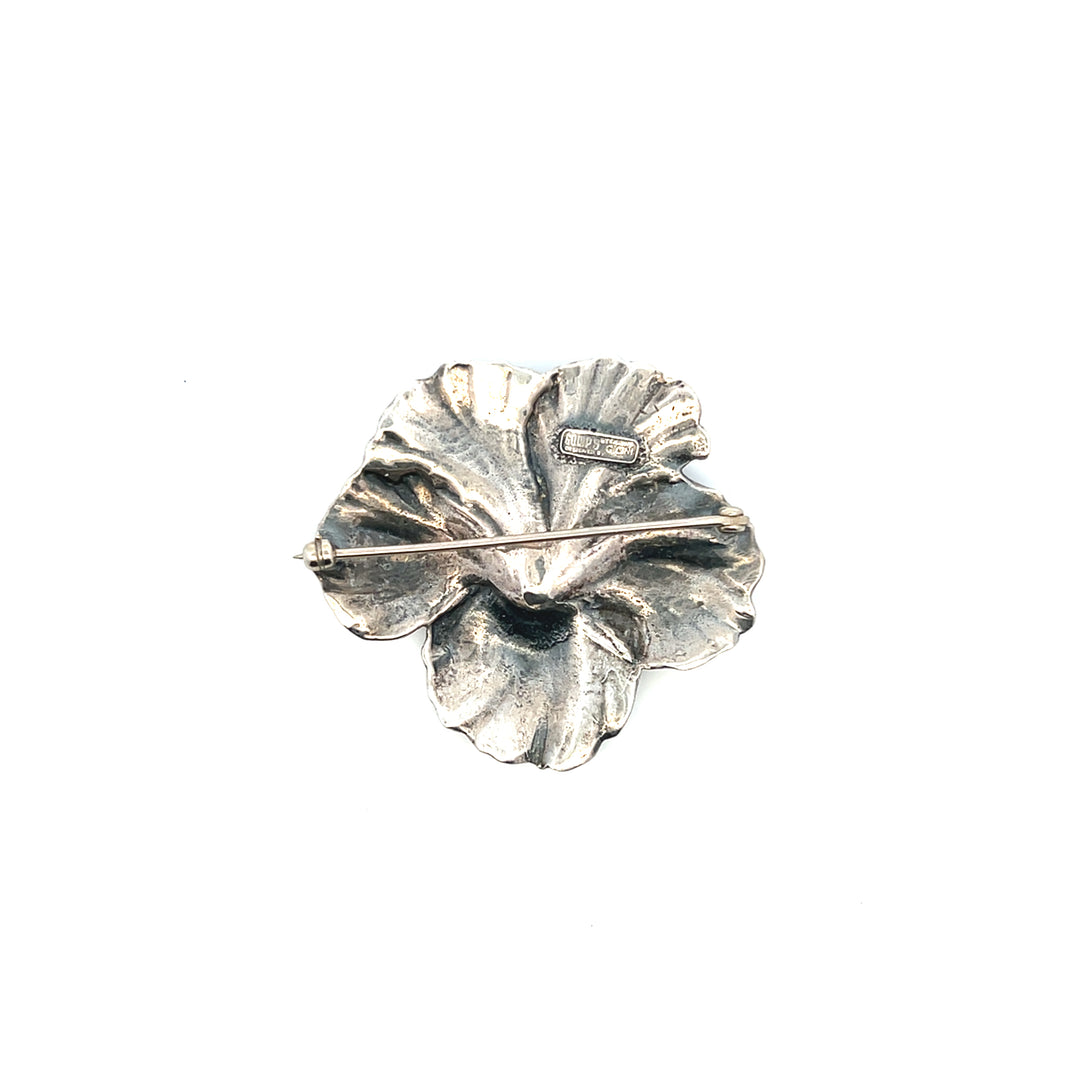 Estate Vintage Guglielmo Cini Sterling Silver Hibiscus Pin Brooch