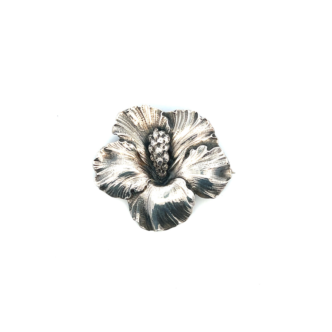 Estate Vintage Guglielmo Cini Sterling Silver Hibiscus Pin Brooch