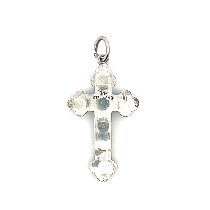 Estate Sterling Silver Round Cabochon Turquoise Cross Pendant