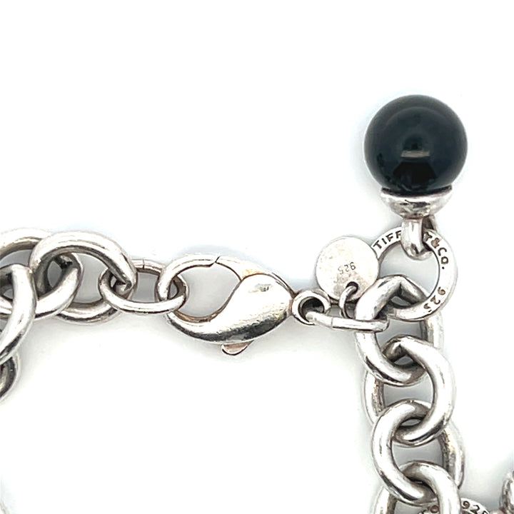 Estate Tiffany & Co. Sterling Silver Carnelian, Black Onyx & Hematite Sphere Charm Bracelet