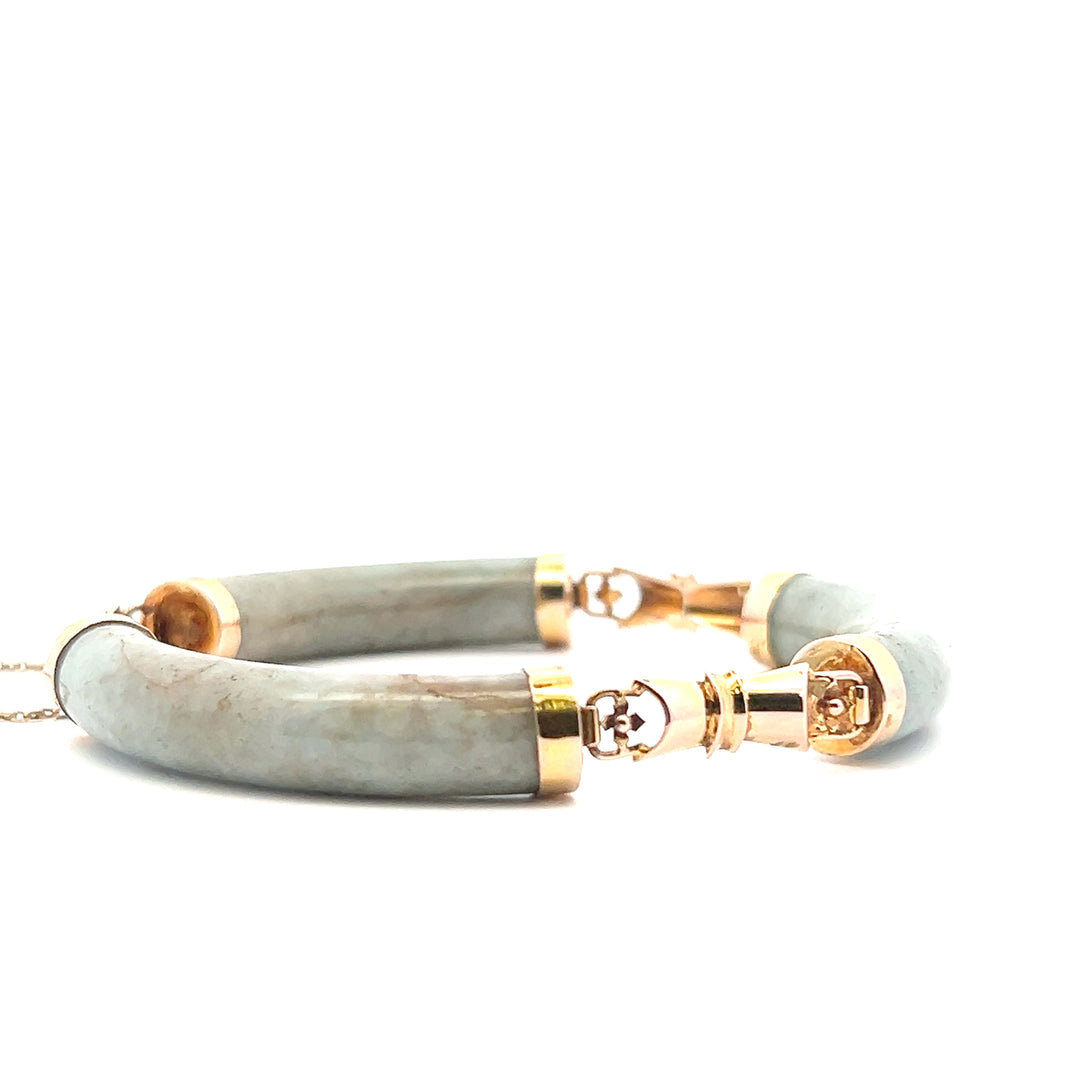 Estate 18K Yellow Gold Natural Jadeite Link Bracelet with Bow & Floral Motif