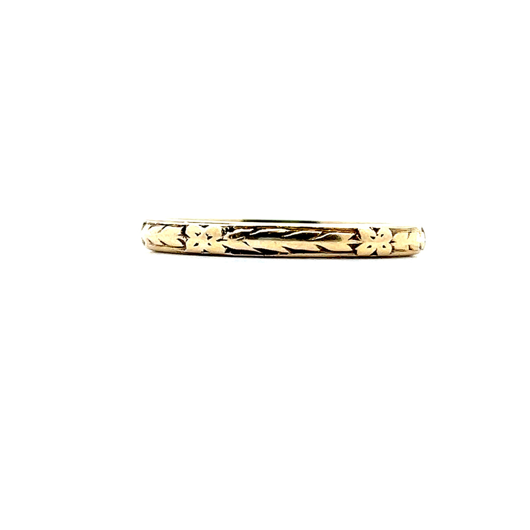 Estate 1940s 18K Yellow Gold Engraved Orange Blossom Band Ring