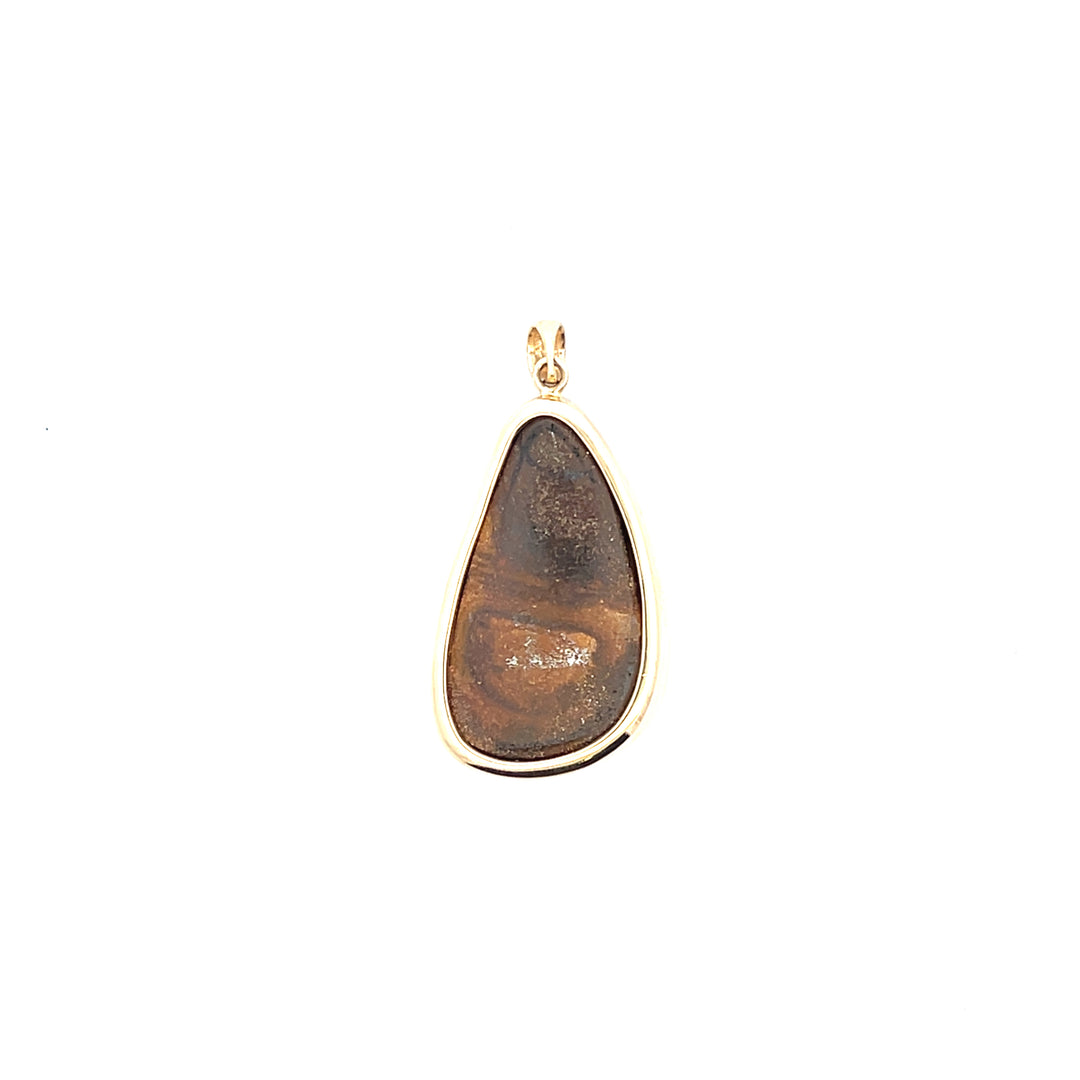 Estate 14K Yellow Gold Freeform Oval Blue & Brown Opal Double-Sided Pendant