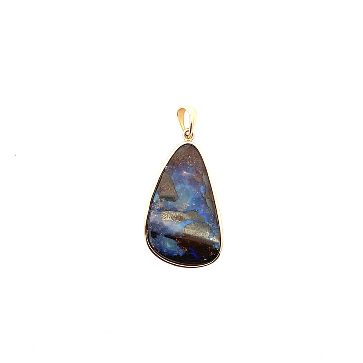 Estate 14K Yellow Gold Freeform Oval Blue & Brown Opal Double-Sided Pendant