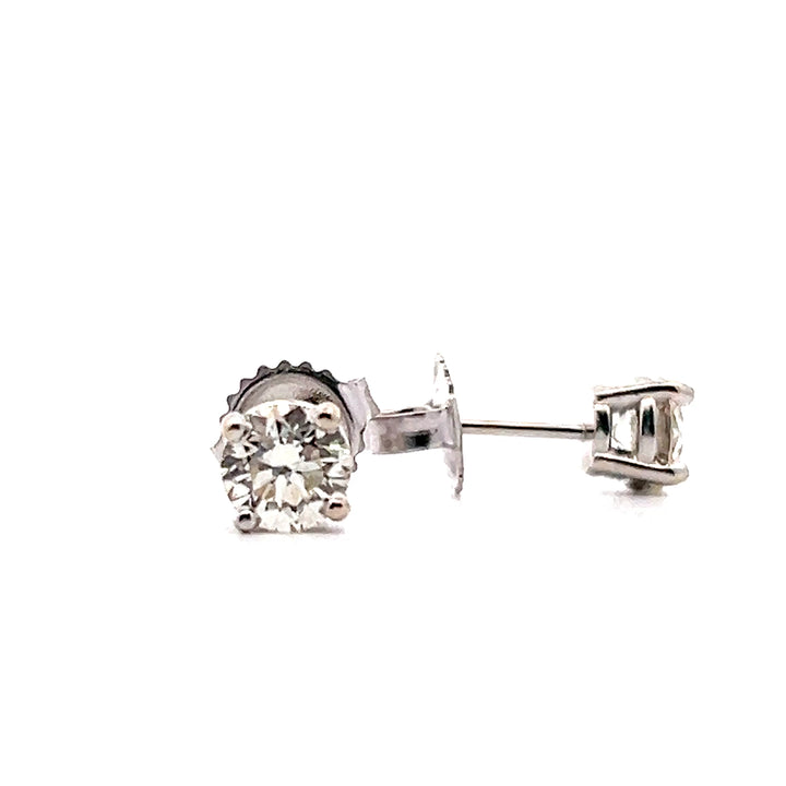 Estate 14K White Gold Round Brilliant Diamond Solitaire Stud Earrings