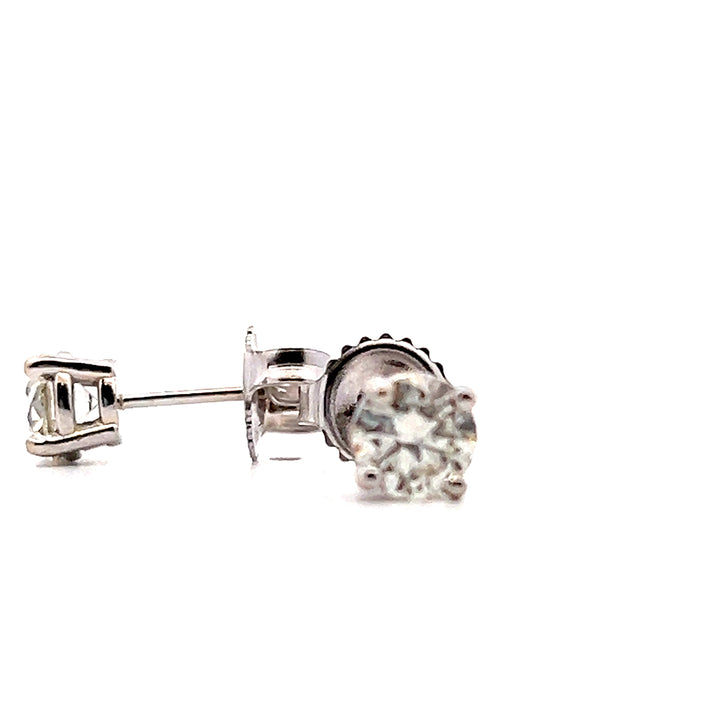 Estate 14K White Gold Round Brilliant Diamond Solitaire Stud Earrings