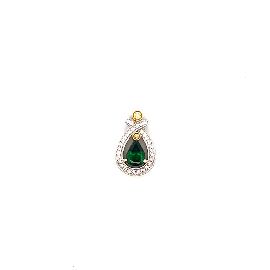Estate Simon G 18K Yellow & White Gold Tsavorite Garnet, White & Yellow Diamond Cluster Pendant