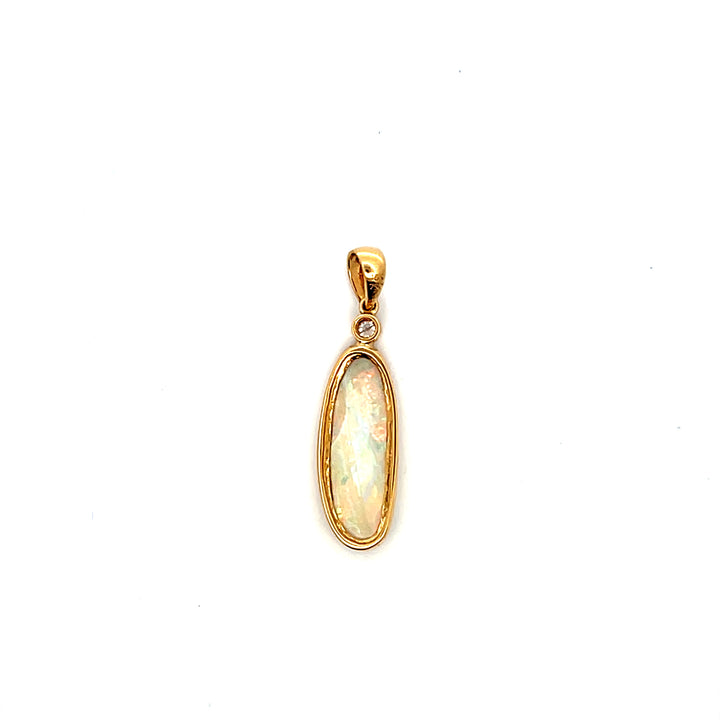 Estate 18K Yellow Gold Freeform Opal & Diamond Pendant