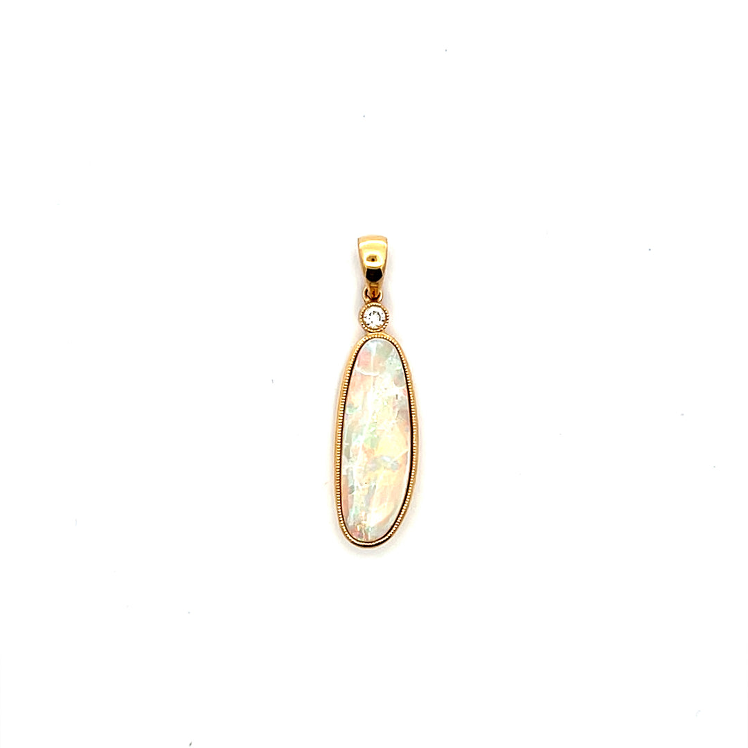 Estate 18K Yellow Gold Freeform Opal & Diamond Pendant
