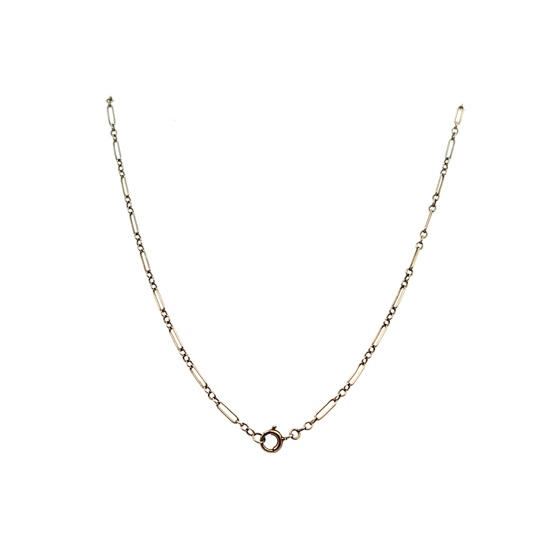 Estate Art Deco 14K White Gold Fancy Bar Link Watch Chain Necklace