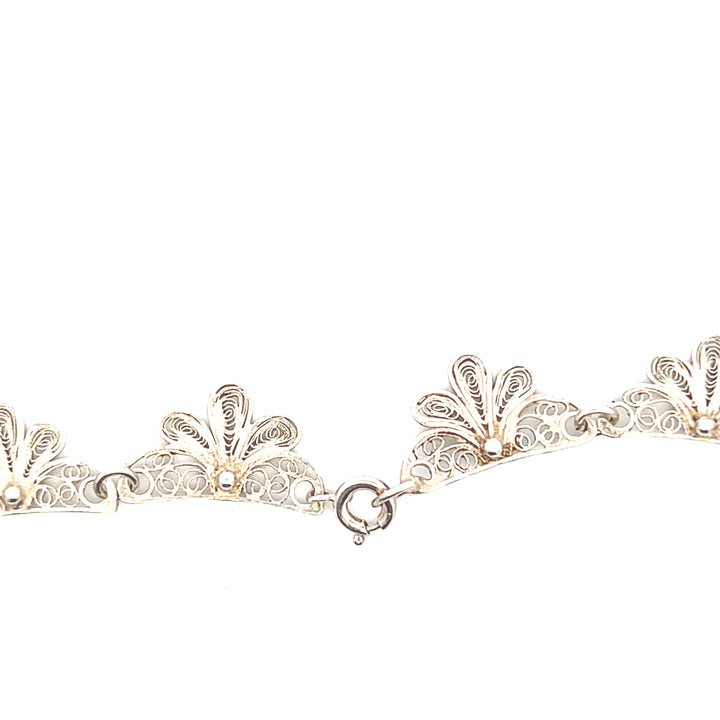 Estate Sterling Silver Floral Filigree Link Necklace