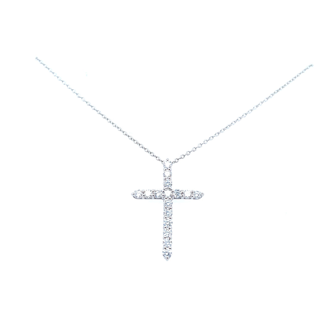 Sterling Silver Lab-Grown Round Brilliant Diamond Cross Pendant Necklace