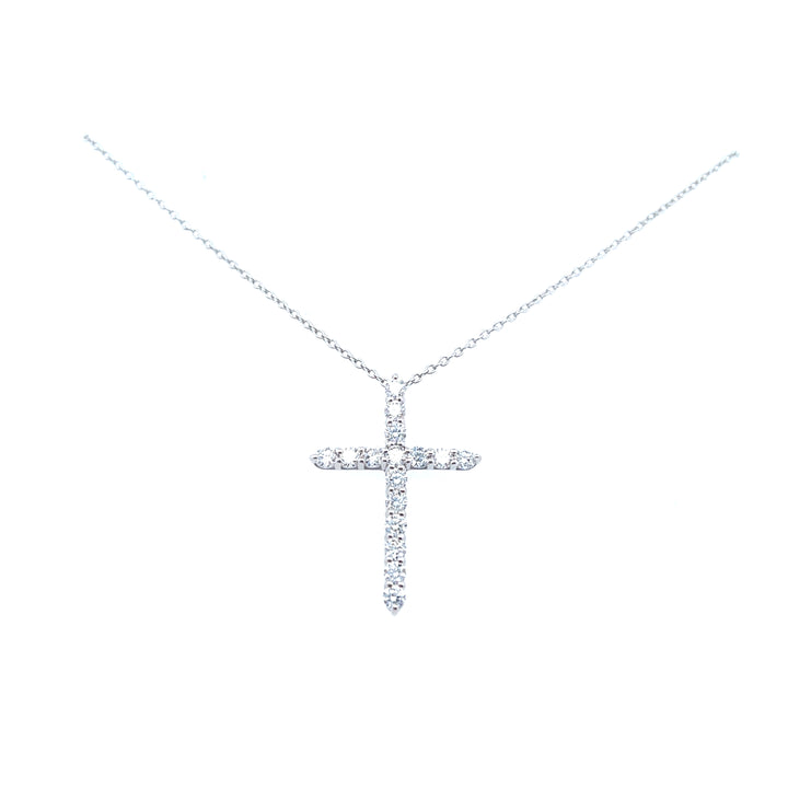 Sterling Silver Lab-Grown Round Brilliant Diamond Cross Pendant Necklace