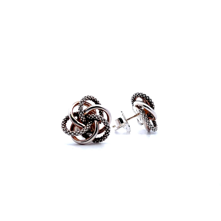 Estate Lagos Sterling Silver Love Knot Stud Earrings with 14K Yellow Gold Posts