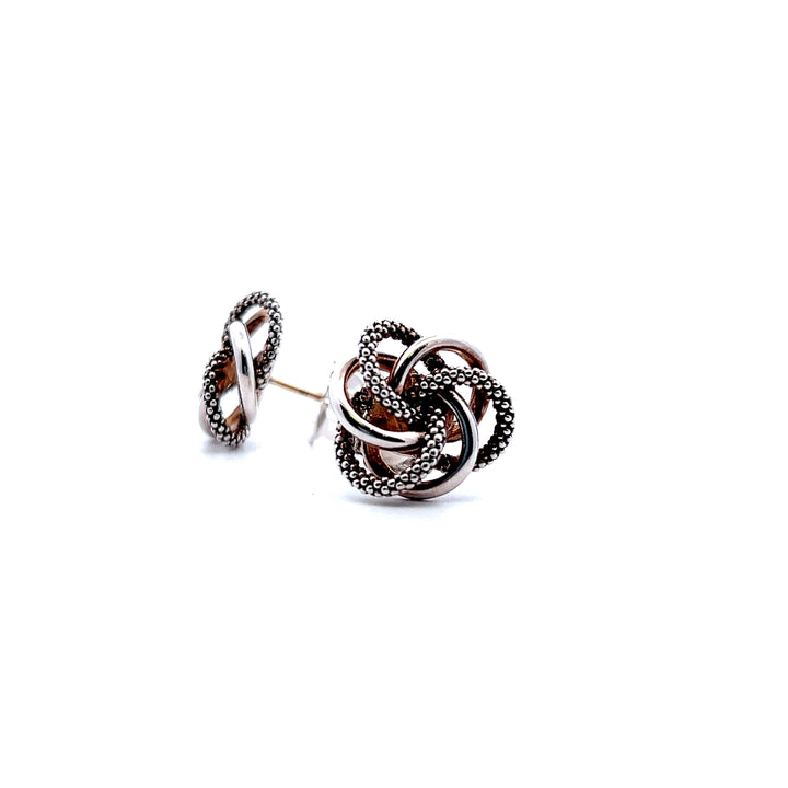 Estate Lagos Sterling Silver Love Knot Stud Earrings with 14K Yellow Gold Posts