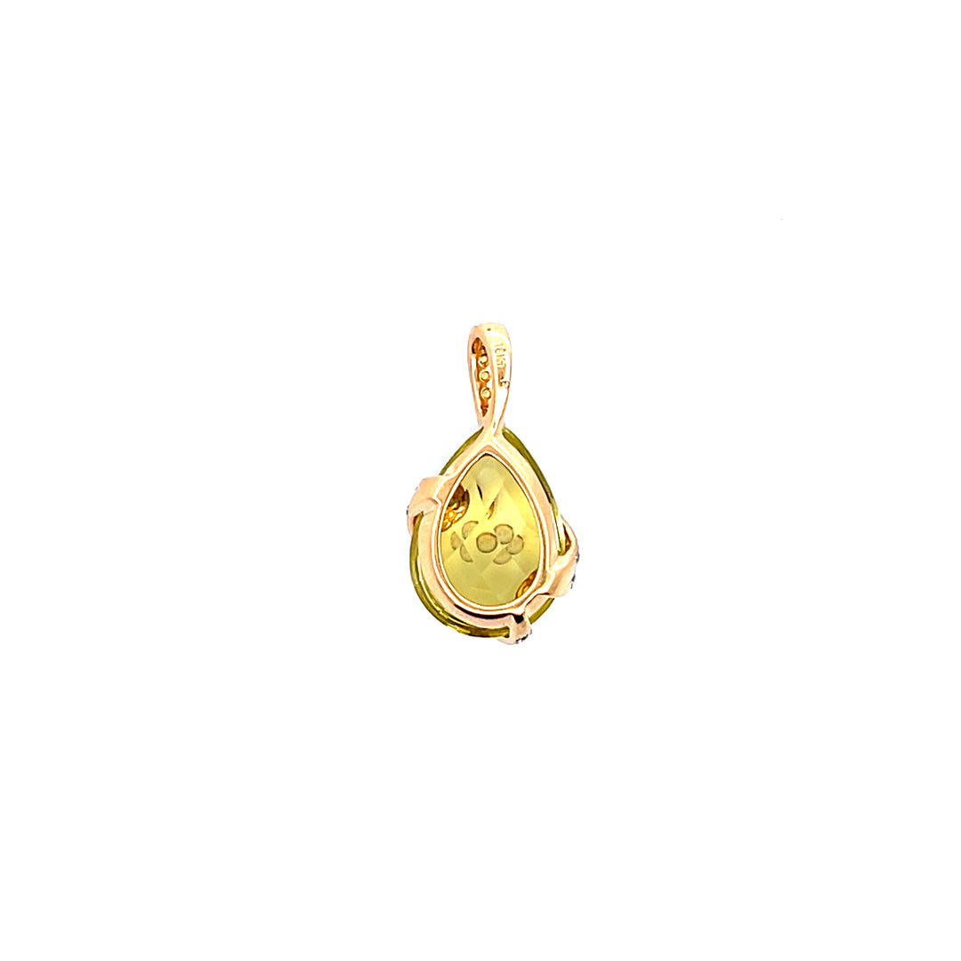 Estate 18K Yellow Gold Yellow Citrine, Yellow & White Diamond Pendant