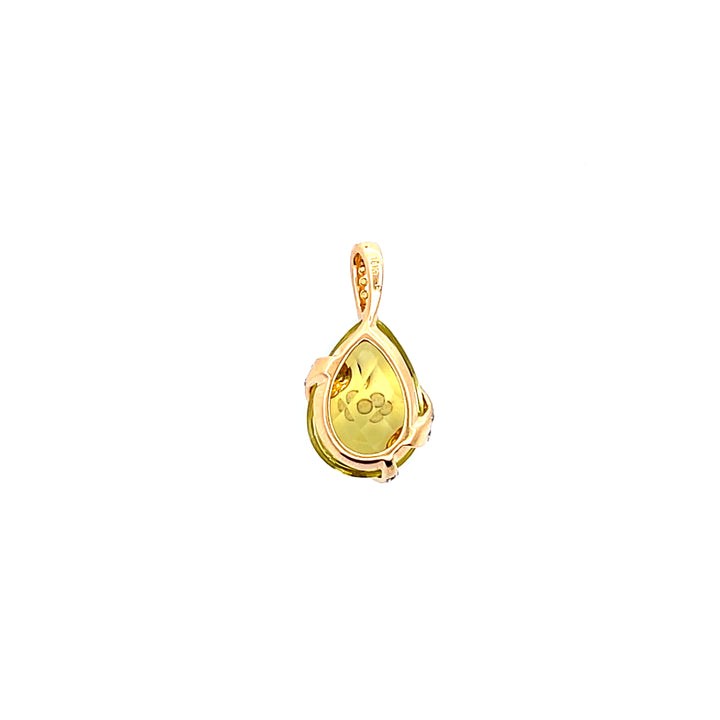 Estate 18K Yellow Gold Yellow Citrine, Yellow & White Diamond Pendant