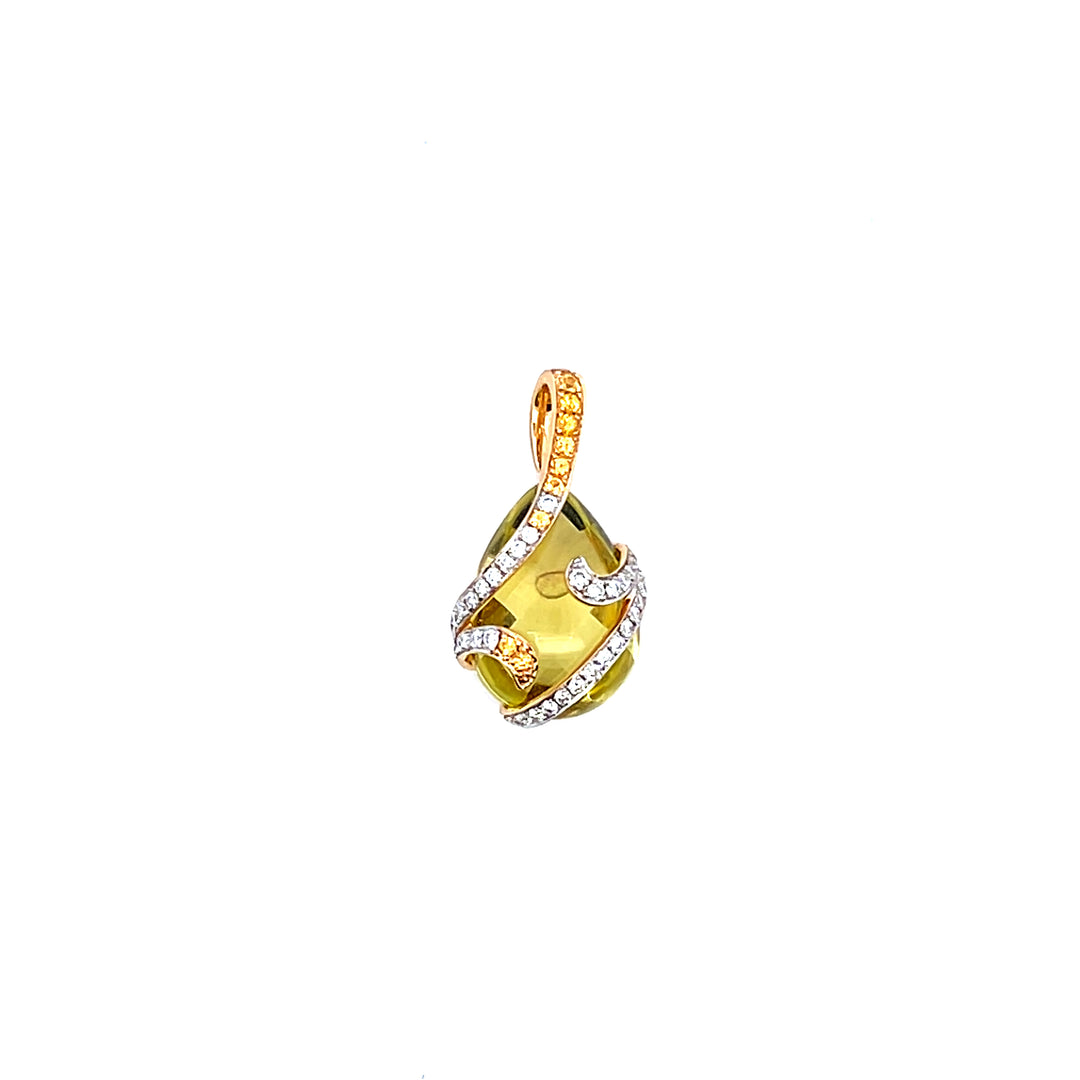 Estate 18K Yellow Gold Yellow Citrine, Yellow & White Diamond Pendant