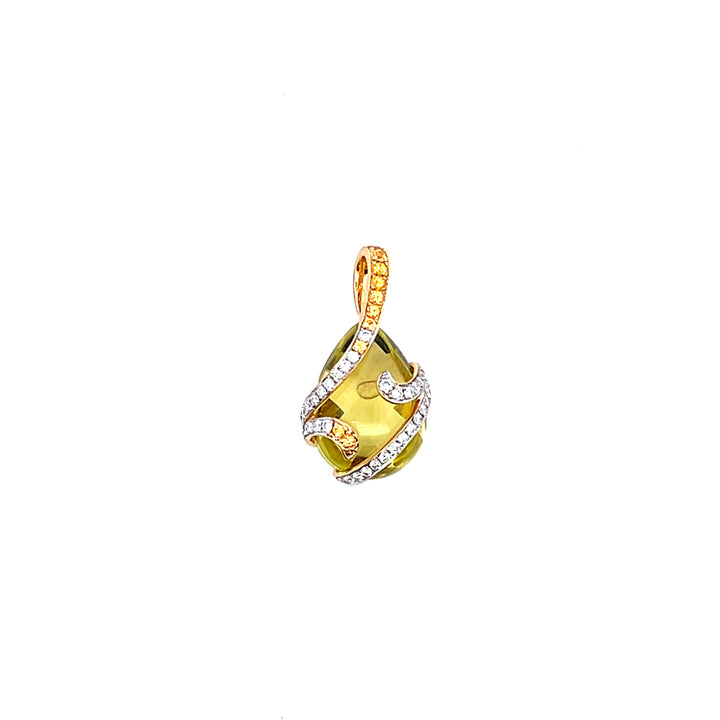 Estate 18K Yellow Gold Yellow Citrine, Yellow & White Diamond Pendant