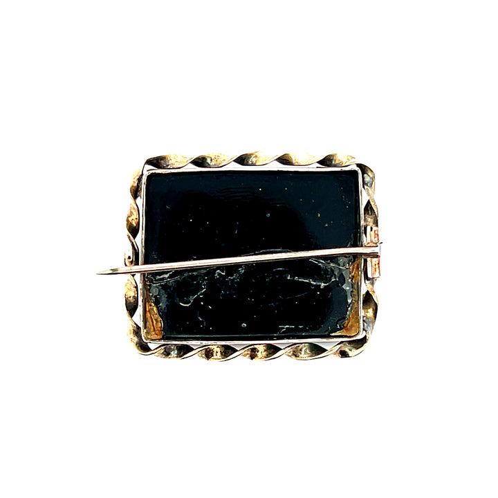 Estate Victorian 14K Yellow Gold Black Onyx Micro-Mosaic Spaniel Dog Brooch