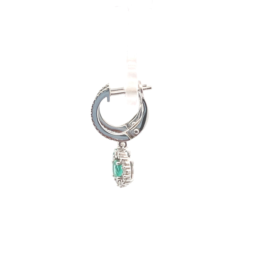 Estate 14K White Gold 1.01CTW Emerald & Diamond Halo Drop Earrings
