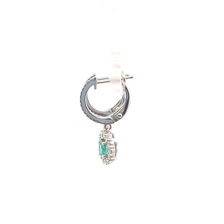 Estate 14K White Gold 1.01CTW Emerald & Diamond Halo Drop Earrings