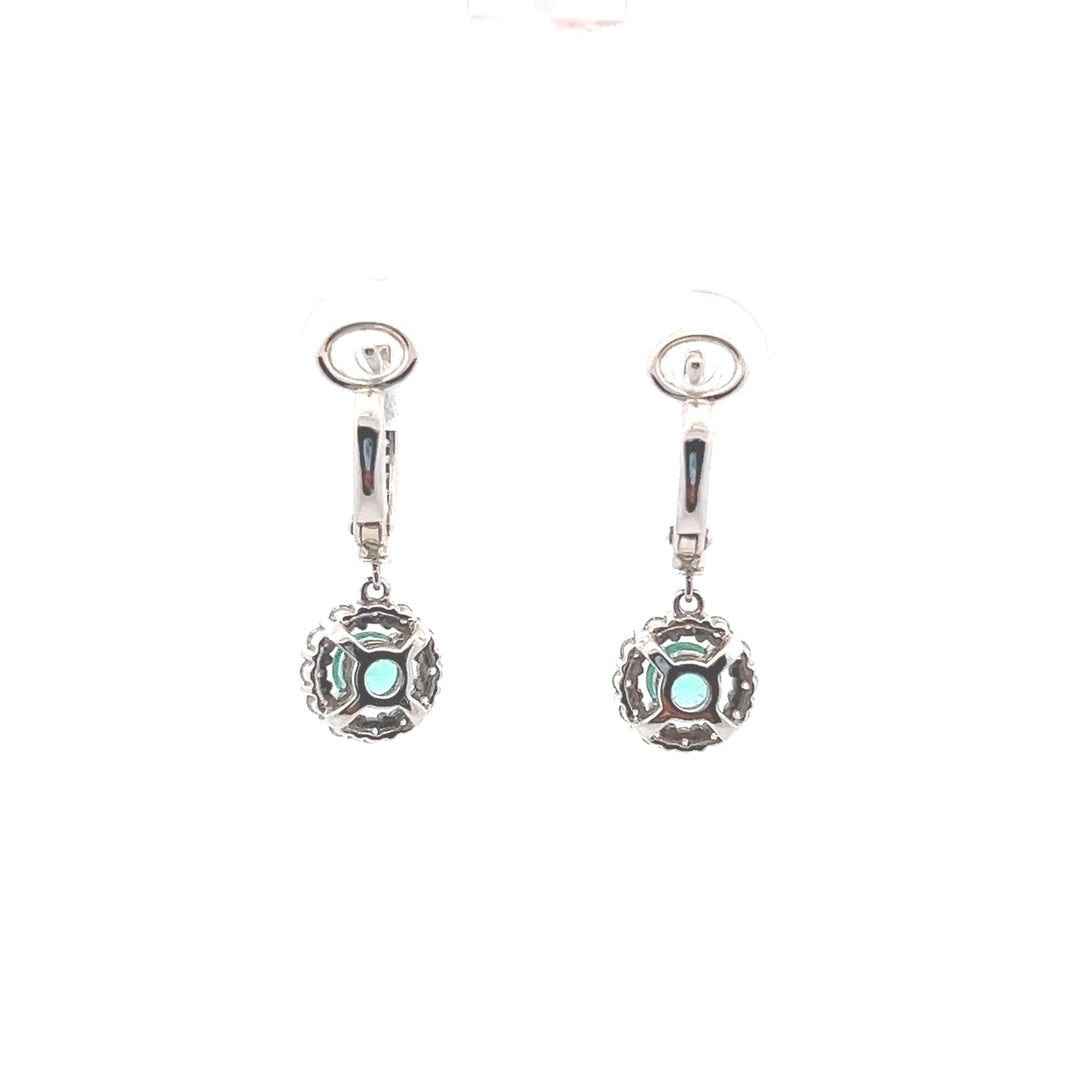 Estate 14K White Gold 1.01CTW Emerald & Diamond Halo Drop Earrings