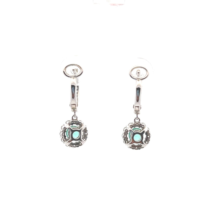 Estate 14K White Gold 1.01CTW Emerald & Diamond Halo Drop Earrings