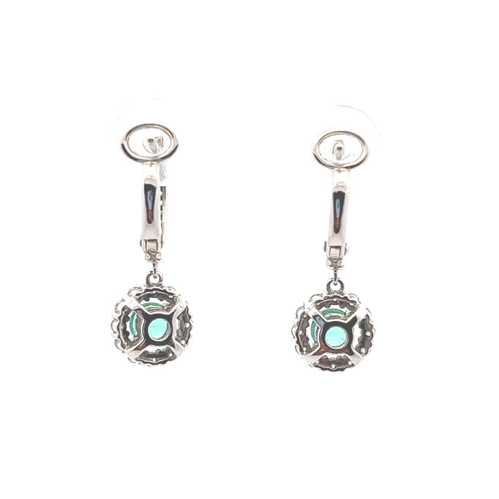 Estate 14K White Gold 1.01CTW Emerald & Diamond Halo Drop Earrings