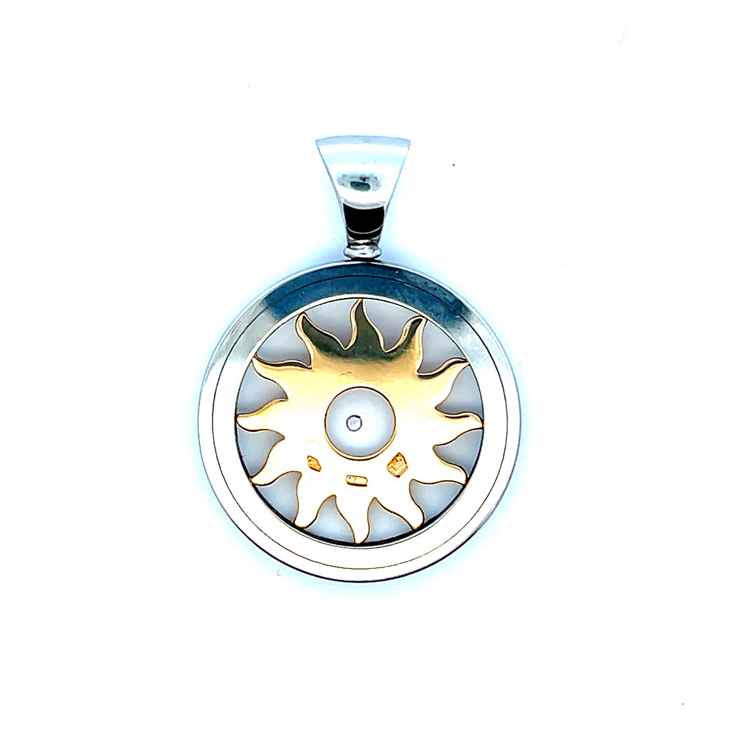18K Yellow Gold & Stainless Steel Bvlgari Sunburst Pendant