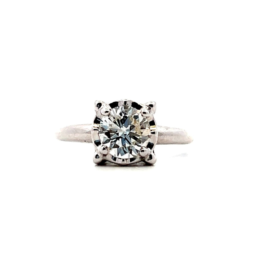 Estate 14K White Gold Round Transitional Cut Diamond Vintage Engagement Ring