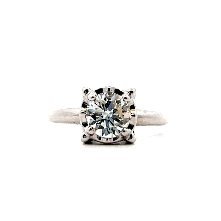 Estate 14K White Gold Round Transitional Cut Diamond Vintage Engagement Ring