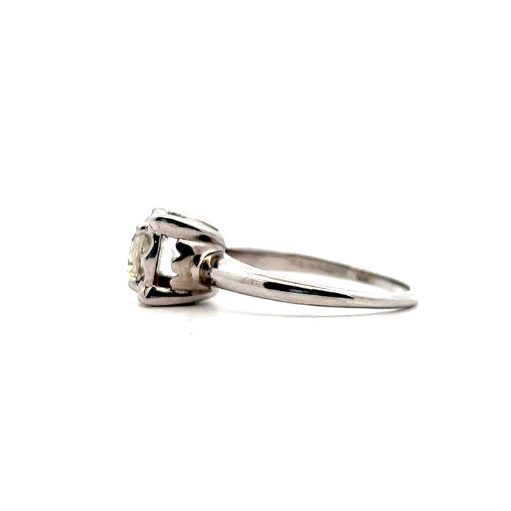 Estate 14K White Gold Round Transitional Cut Diamond Vintage Engagement Ring