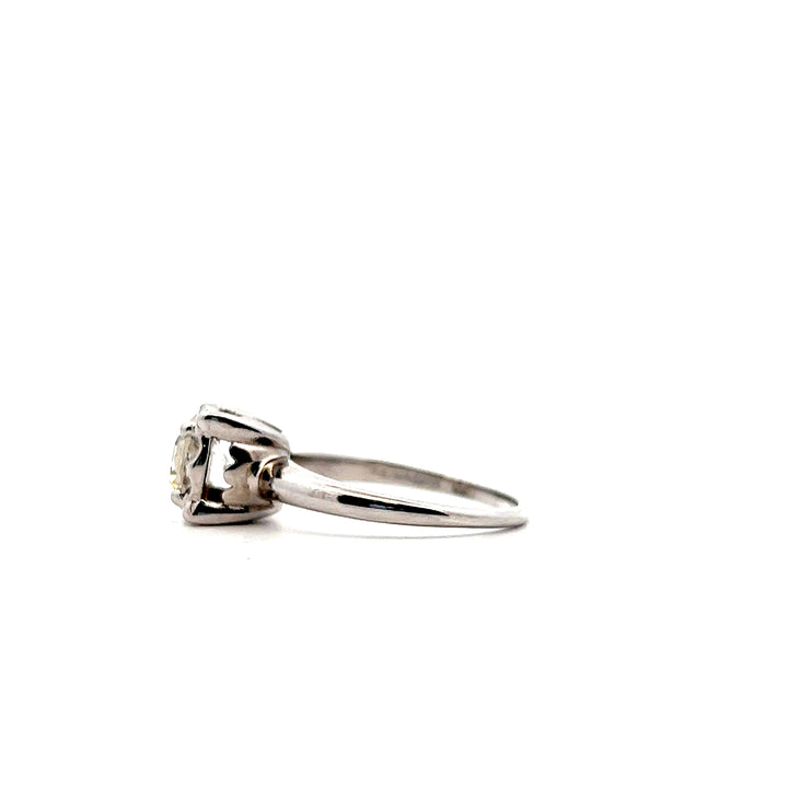 14KT White Gold Round Transitional Cut Diamond Engagement Ring, Mid-Century Modern