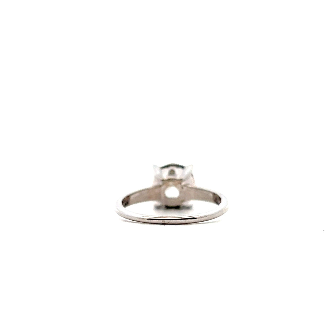 14KT White Gold Round Transitional Cut Diamond Engagement Ring, Mid-Century Modern