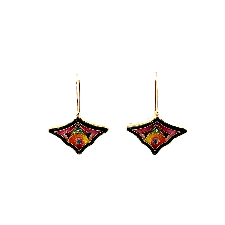 18K Yellow Gold & Sterling Silver Falcher Fusager "Magick" Triangular Enamel Earrings
