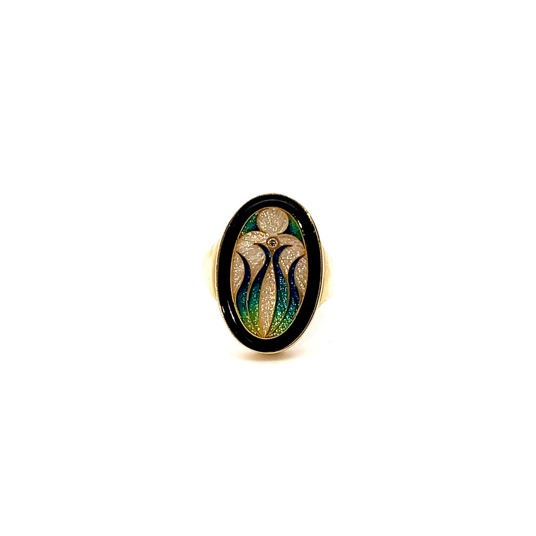 18KT Yellow Gold Falcher Fusager "Magick" Diamond & Enamel Ring